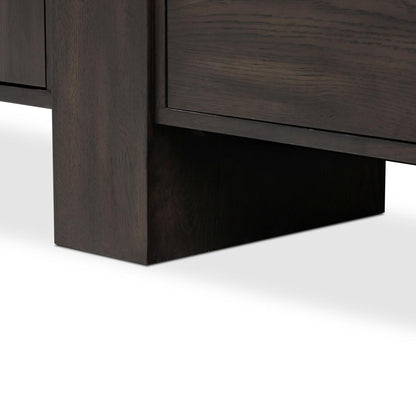 Smoked Black Oak Wood Low Media Console Storage Cabinet 94 inch