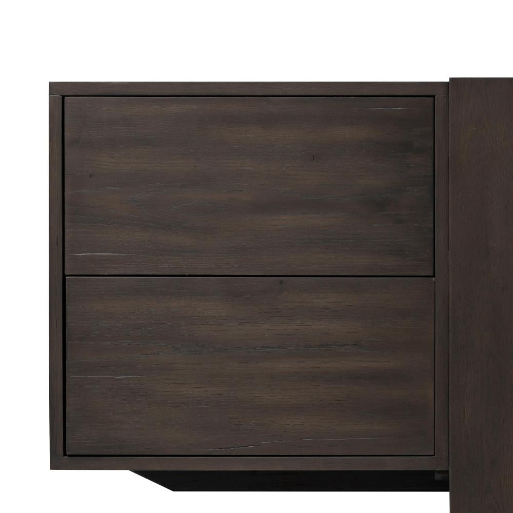 Smoked Black Oak Wood Low Media Console Storage Cabinet 94 inch