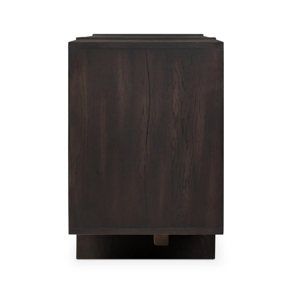 Smoked Black Oak Wood Low Media Console Storage Cabinet 94 inch