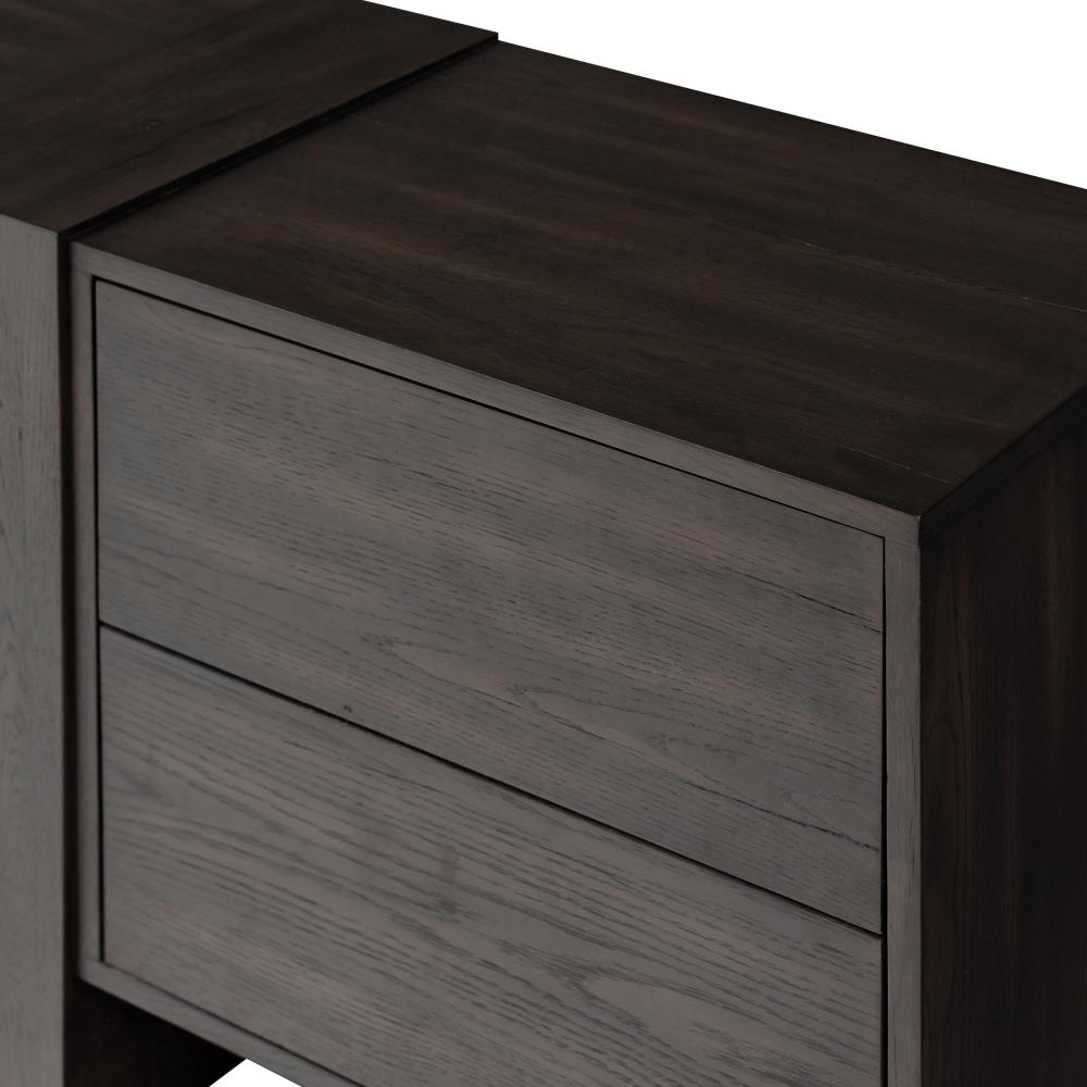 Smoked Black Oak Wood Low Media Console Storage Cabinet 94 inch