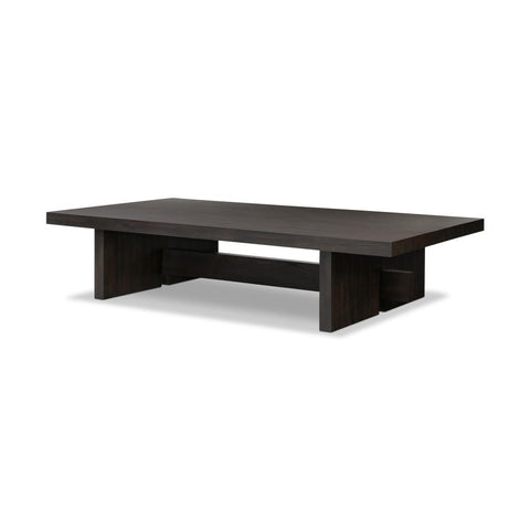 Smoked Black Oak Wood Low Rectangle Coffee Table 65 inch