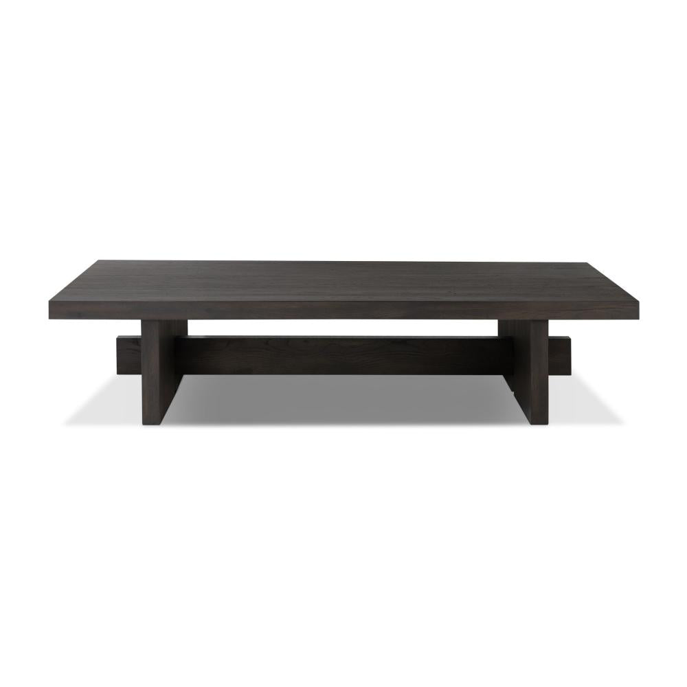 Smoked Black Oak Wood Low Rectangle Coffee Table 65 inch