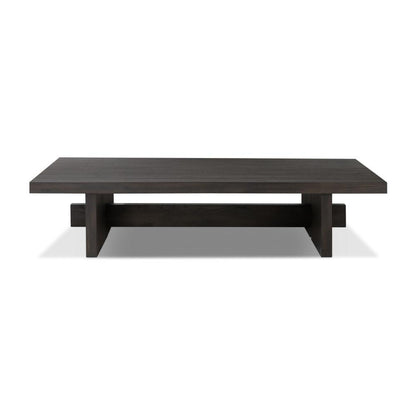 Smoked Black Oak Wood Low Rectangle Coffee Table 65 inch