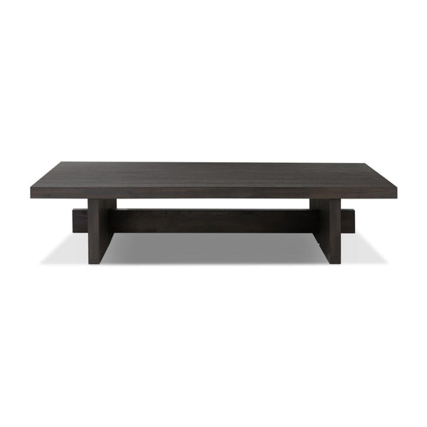 Smoked Black Oak Wood Low Rectangle Coffee Table 65 inch