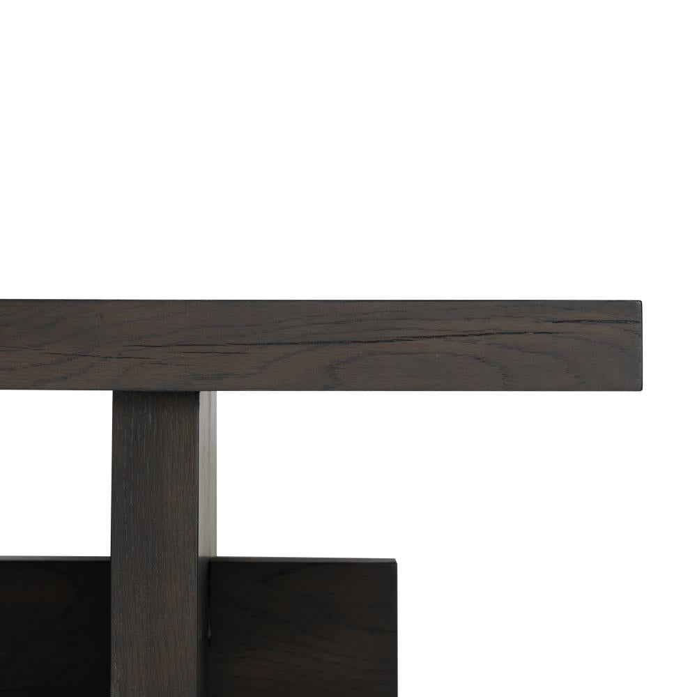 Smoked Black Oak Wood Low Rectangle Coffee Table 65 inch