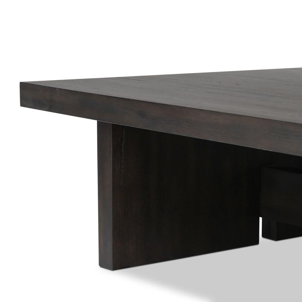 Smoked Black Oak Wood Low Rectangle Coffee Table 65 inch