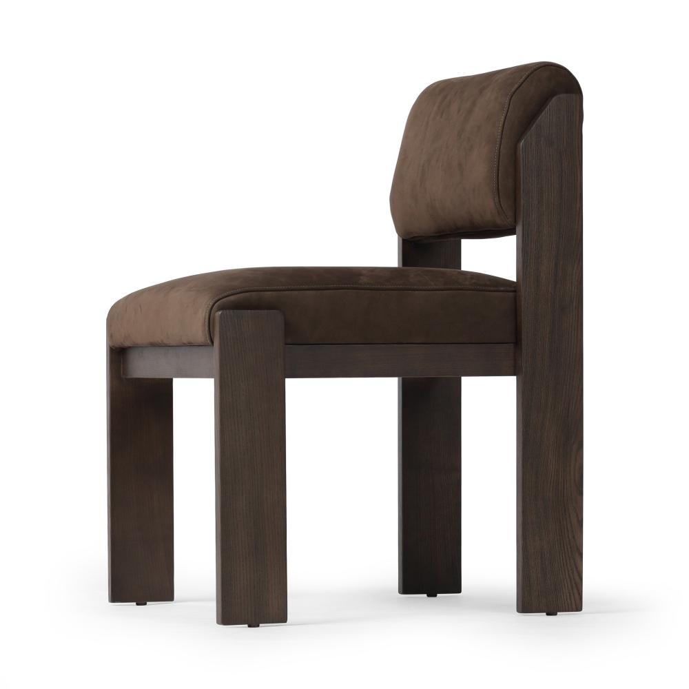 Smoky Brown Leather Armless Dining Chair Solid Ash Wood