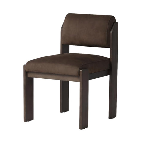 Smoky Brown Leather Armless Dining Chair Solid Ash Wood