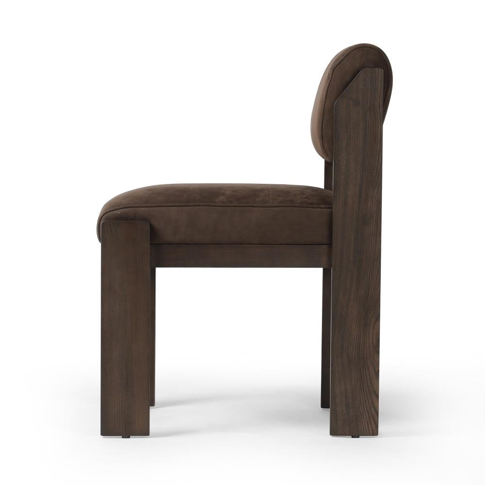 Smoky Brown Leather Armless Dining Chair Solid Ash Wood