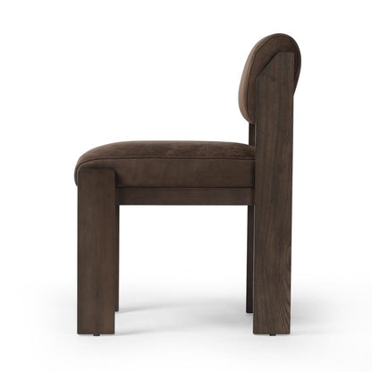 Smoky Brown Leather Armless Dining Chair Solid Ash Wood