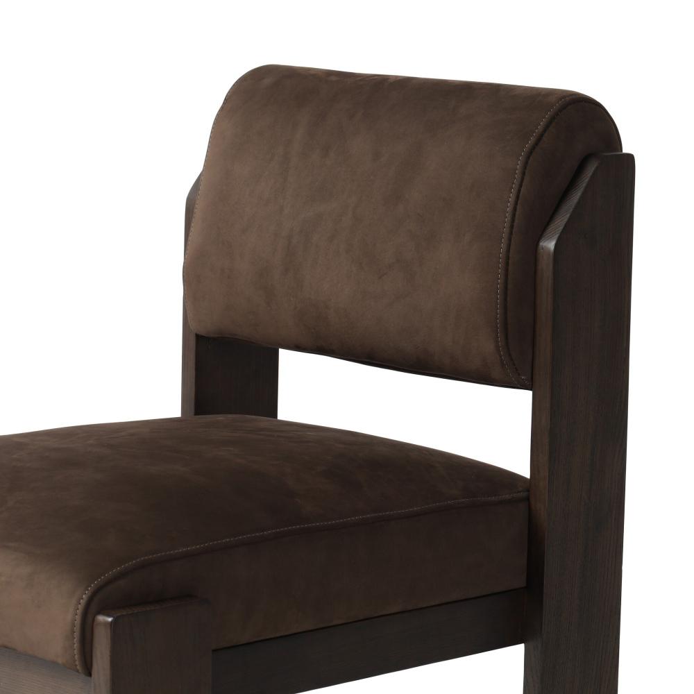 Smoky Brown Leather Armless Dining Chair Solid Ash Wood