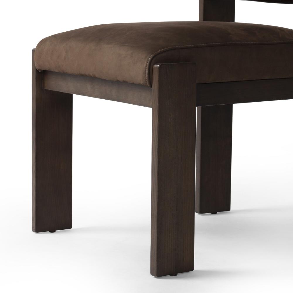 Smoky Brown Leather Armless Dining Chair Solid Ash Wood