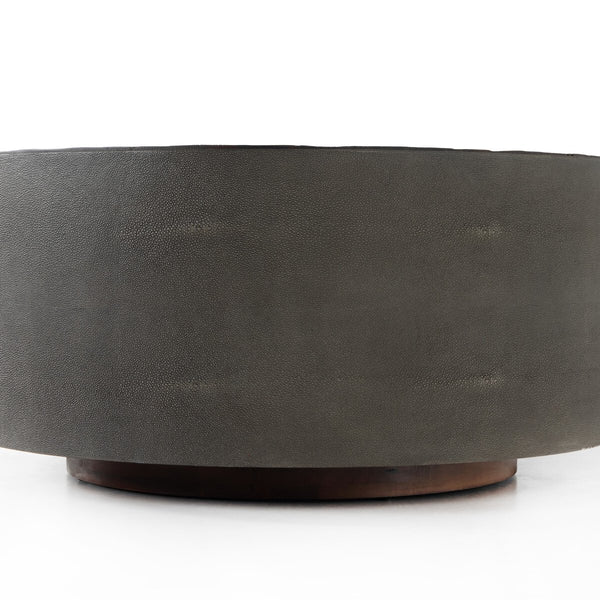 Round Coffee Table Reclaimed Peroba Wood & Gray Faux Shagreen Base 38 inch