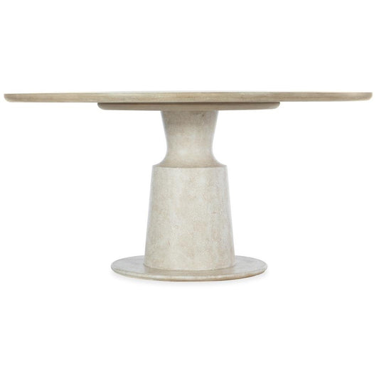 Soft Taupe Oak Wood Round Pedestal Dining Table 60 inch