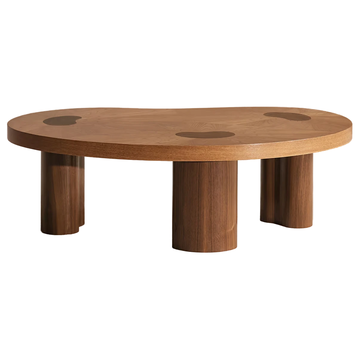 Softly Curved Kidney Shaped Natural Oak & Brown Walnut Wood Coffee Table 47 inch