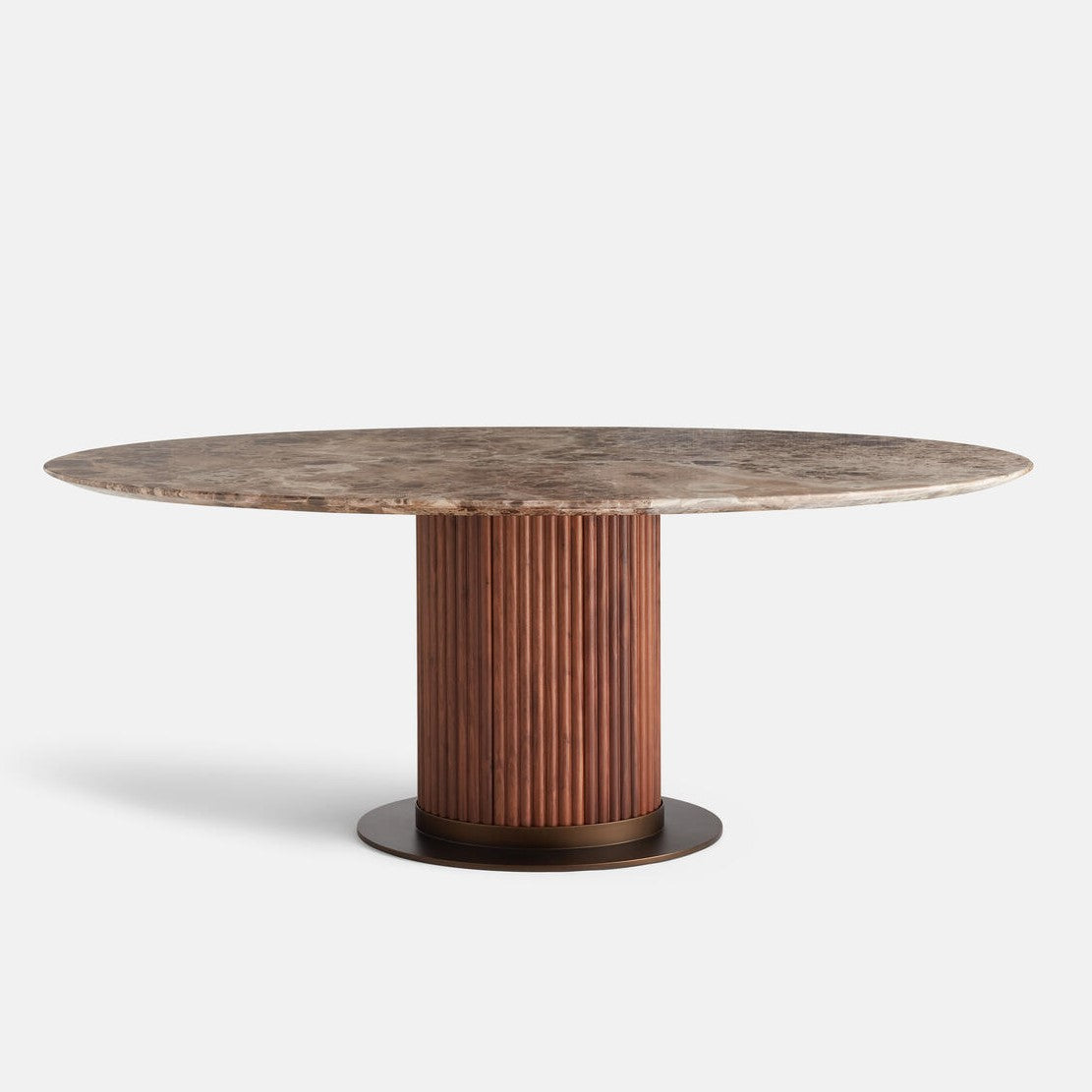 Oval Dining Table Reeded Oak Pedestal Base with Dark Emperador Marble ...