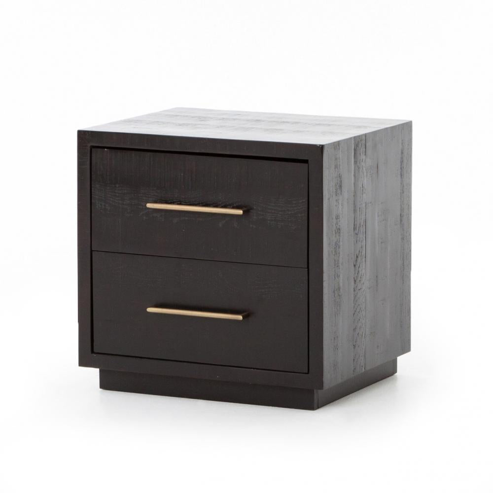 Solid Acacia Wood Burnished Black 2 Drawer Nightstand 22 inch