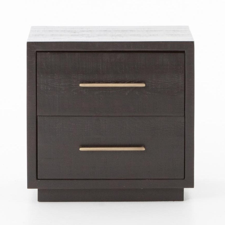 Solid Acacia Wood Burnished Black 2 Drawer Nightstand 22 inch
