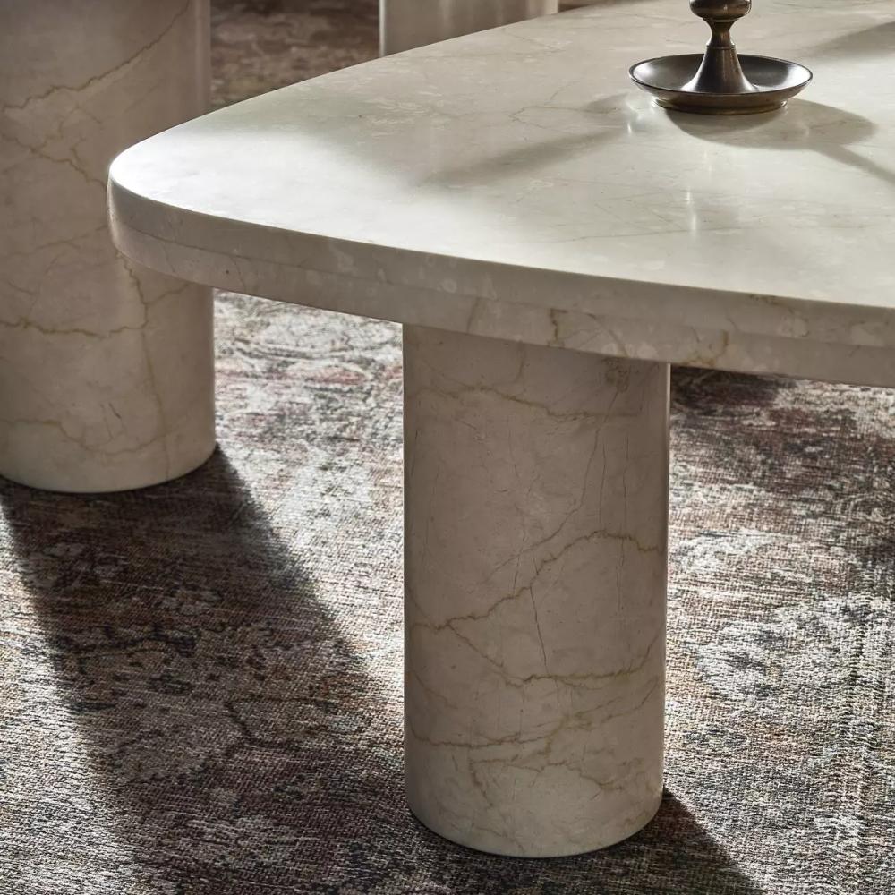 Solid Cream Marble Freeform Low Profile Nesting Coffee Table (Set of 2)