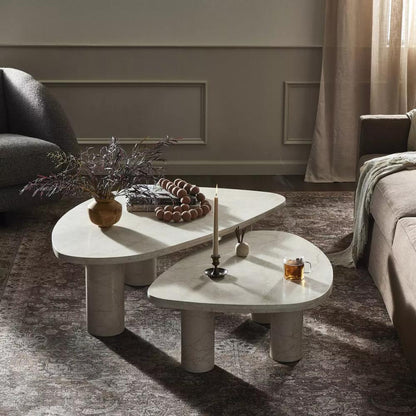 Solid Cream Marble Freeform Low Profile Nesting Coffee Table (Set of 2)
