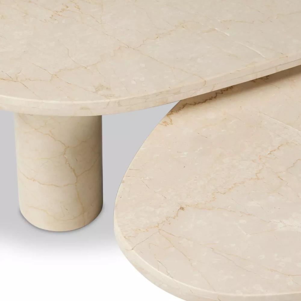 Solid Cream Marble Freeform Low Profile Nesting Coffee Table (Set of 2)