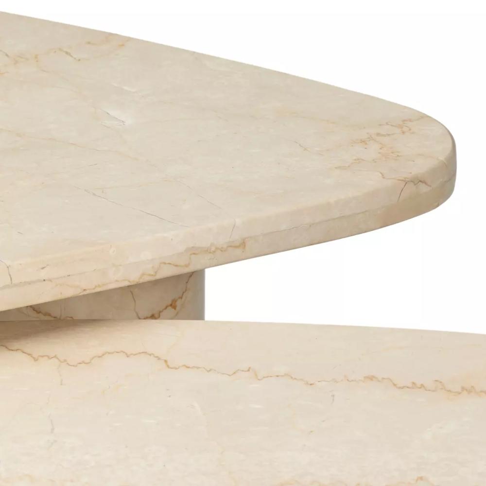 Solid Cream Marble Freeform Low Profile Nesting Coffee Table (Set of 2)