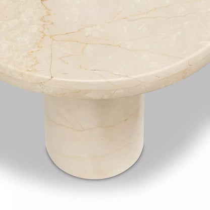 Solid Cream Marble Freeform Pillar Leg Low Profile Coffee Table 36 inch