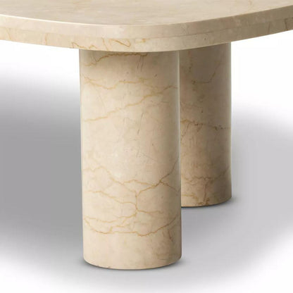 Solid Cream Marble Freeform Pillar Leg Low Profile Coffee Table 36 inch