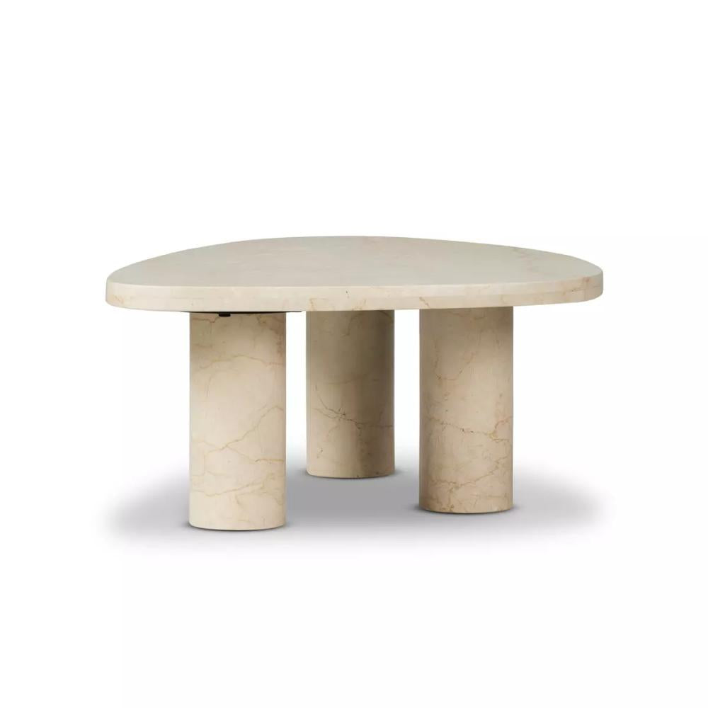 Solid Cream Marble Freeform Pillar Leg Low Profile Coffee Table 36 inch