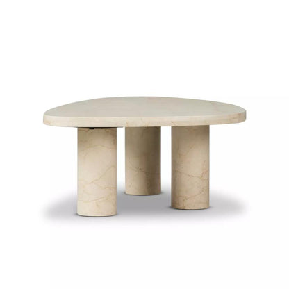 Solid Cream Marble Freeform Pillar Leg Low Profile Coffee Table 36 inch