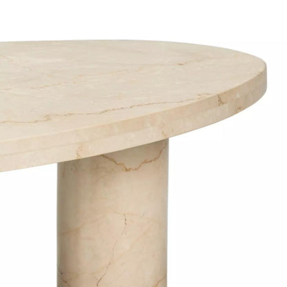 Solid Cream Marble Freeform Pillar Leg Low Profile Coffee Table 36 inch