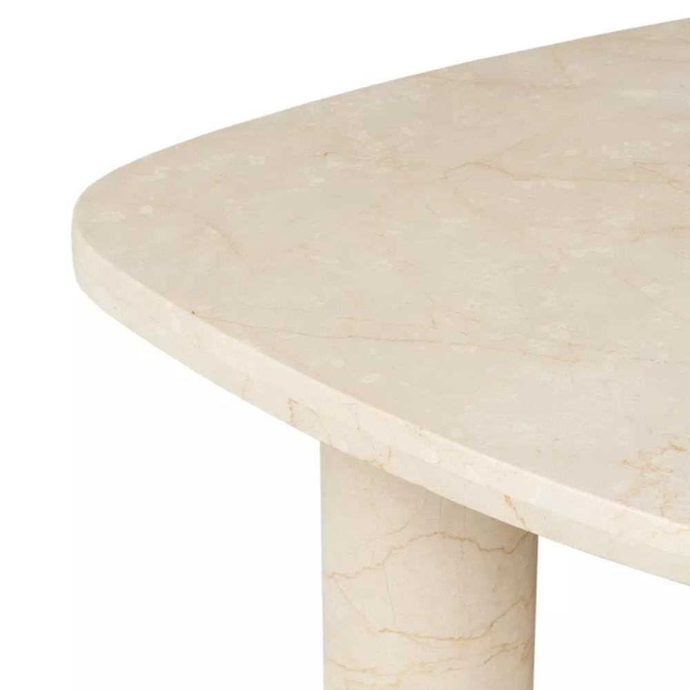 Solid Cream Marble Freeform Pillar Leg Low Profile Coffee Table 36 inch