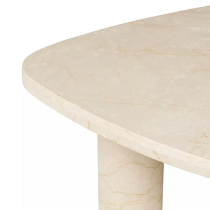 Solid Cream Marble Freeform Pillar Leg Low Profile Coffee Table 36 inch