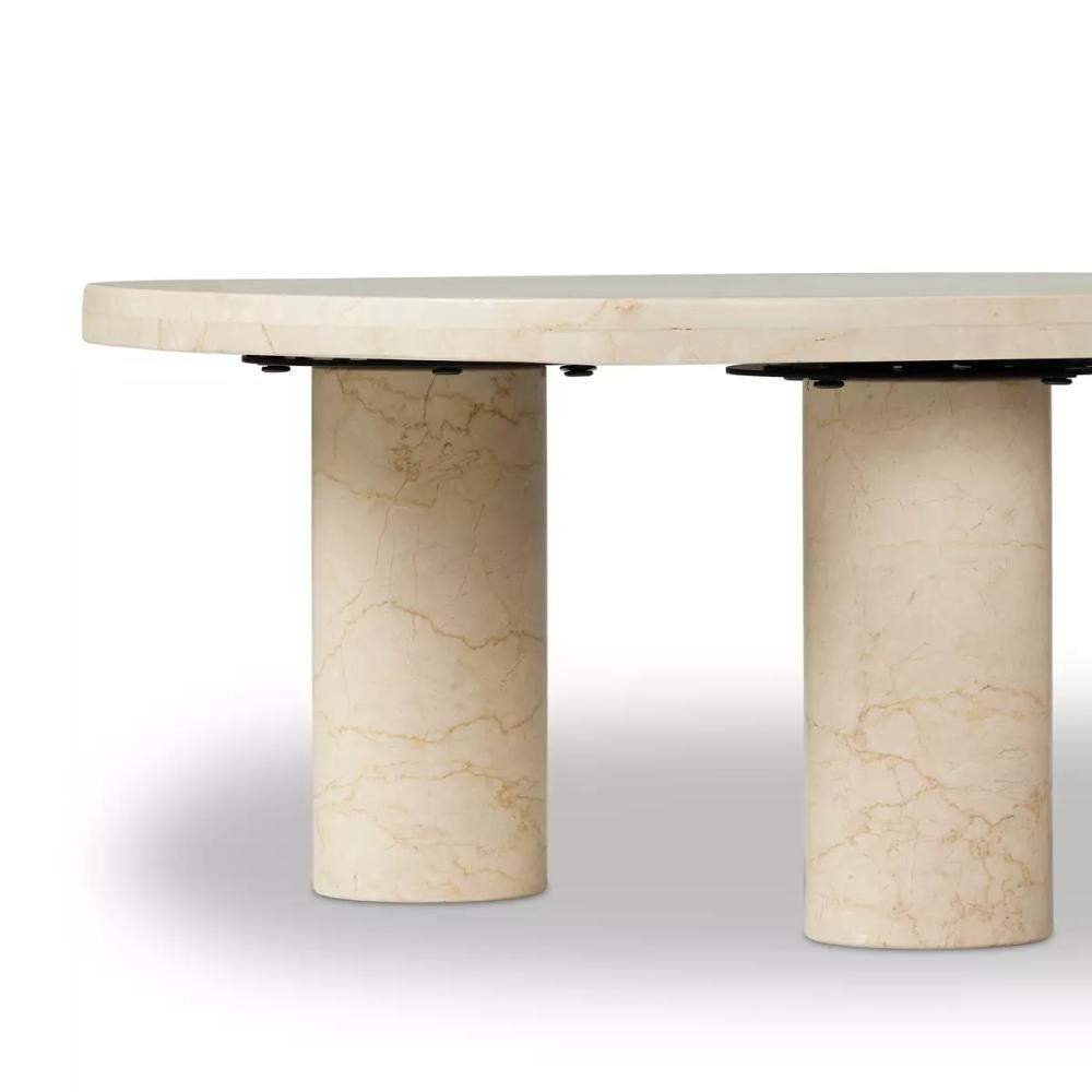 Solid Cream Marble Freeform Pillar Leg Low Profile Coffee Table 36 inch