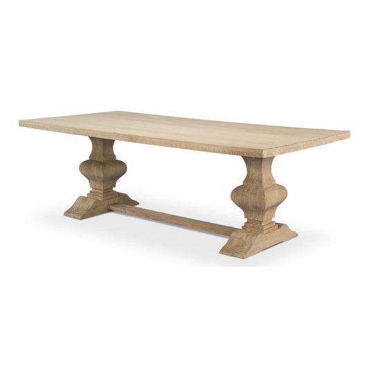 Solid Mango Wood Double Carved Pedestal Rectangle Dining Table 94 inch