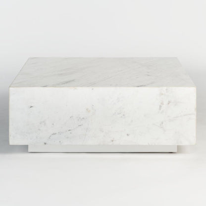 Solid Polar White Marble Square Block Coffee Table 40 inch