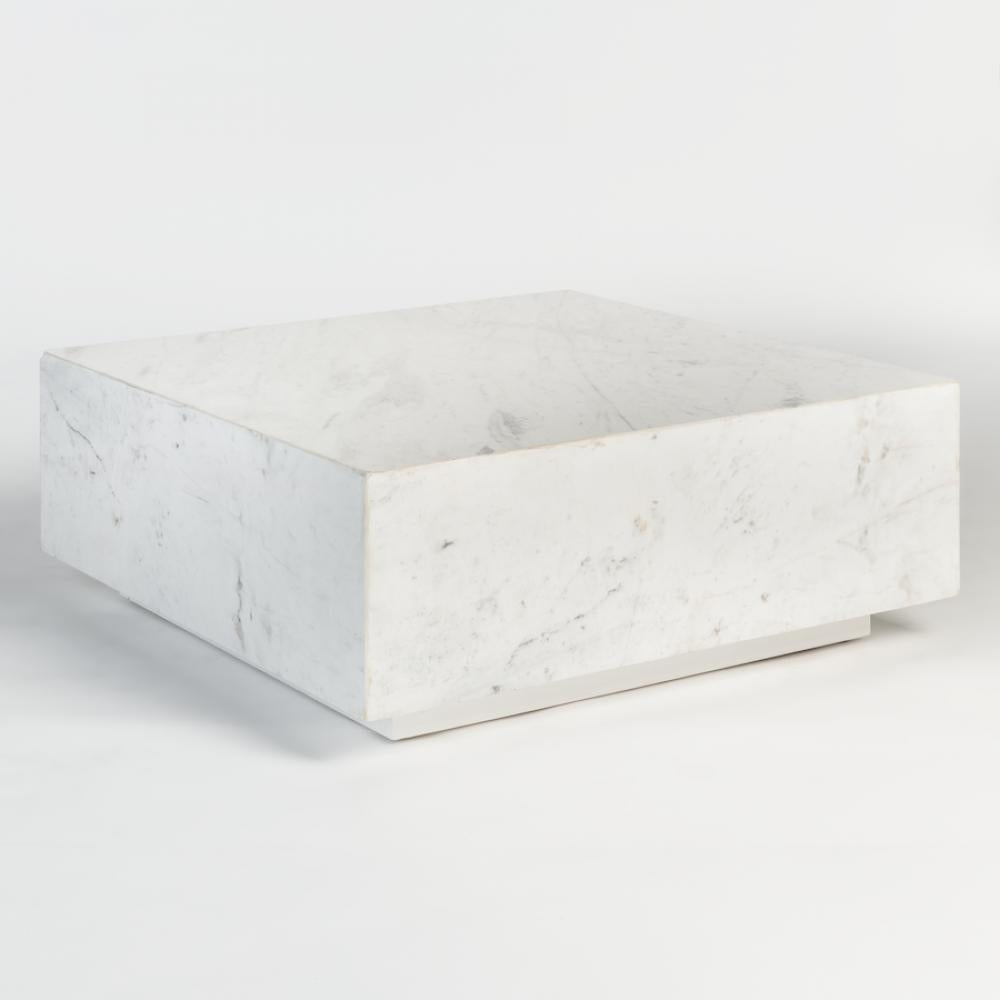 Solid Polar White Marble Square Block Coffee Table 40 inch