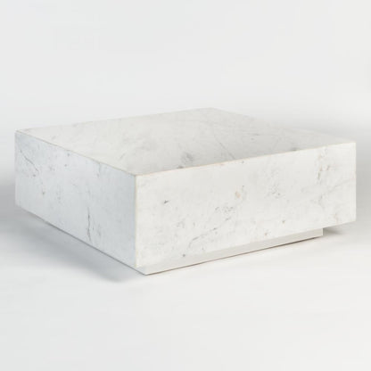 Solid Polar White Marble Square Block Coffee Table 40 inch