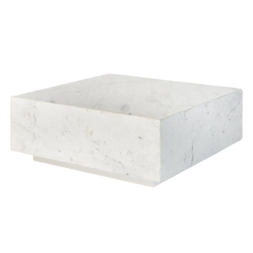 Solid Polar White Marble Square Block Coffee Table 40 inch