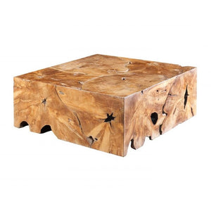 Solid Teak Wood Slice Square Block Coffee Table 39 inch