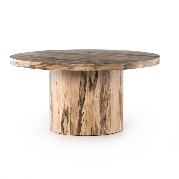 Spalted Primavera Wood Round Pedestal Dining Table 60 inch