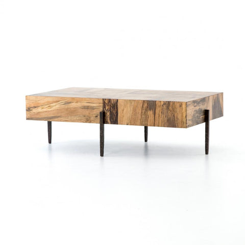Spalted Primavera Wood Rectangle Coffee Table Iron Legs 52 inch