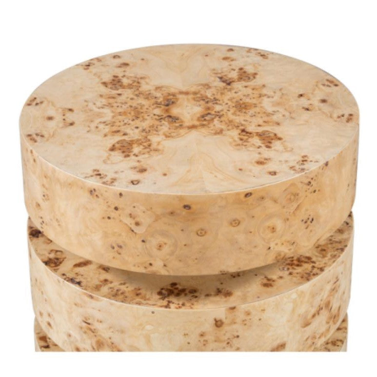 Stacked Circles Toasted Burl Wood Round Side Accent Table 17 inch