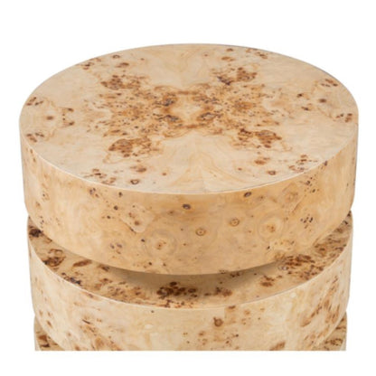 Stacked Circles Toasted Burl Wood Round Side Accent Table 17 inch
