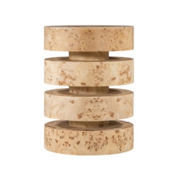 Stacked Circles Toasted Burl Wood Round Side Accent Table 17 inch