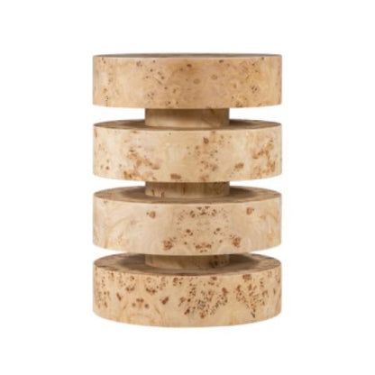 Stacked Circles Toasted Burl Wood Round Side Accent Table 17 inch