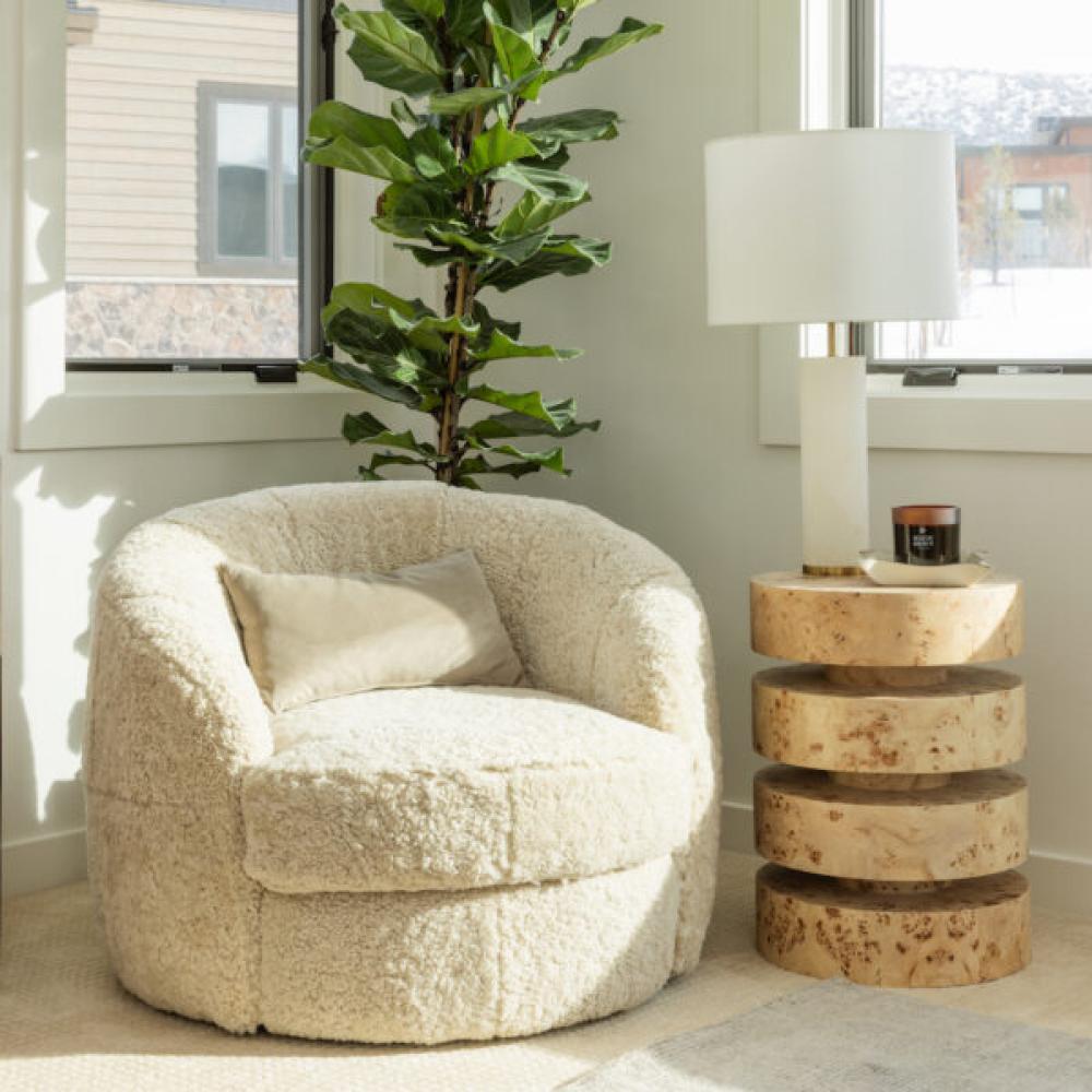 Stacked Circles Toasted Burl Wood Round Side Accent Table 17 inch