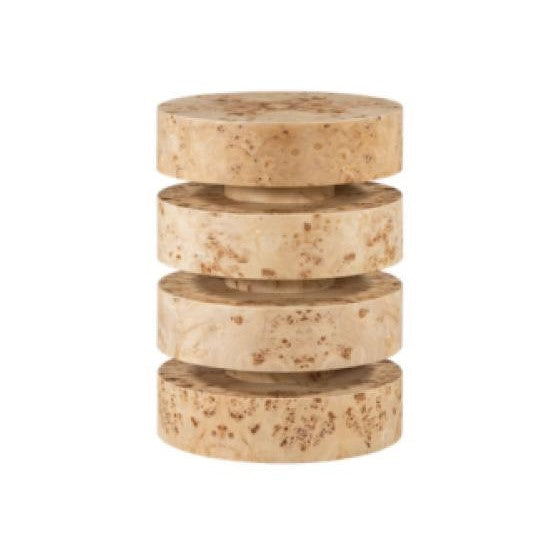Stacked Circles Toasted Burl Wood Round Side Accent Table 17 inch