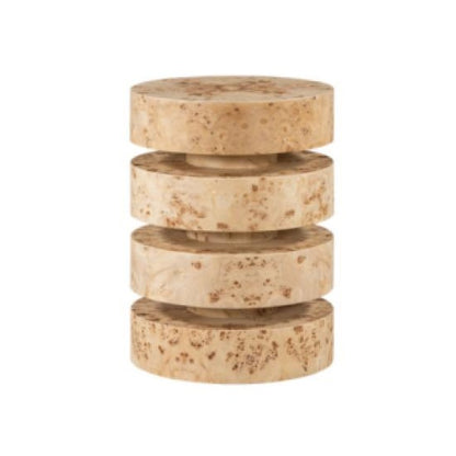Stacked Circles Toasted Burl Wood Round Side Accent Table 17 inch