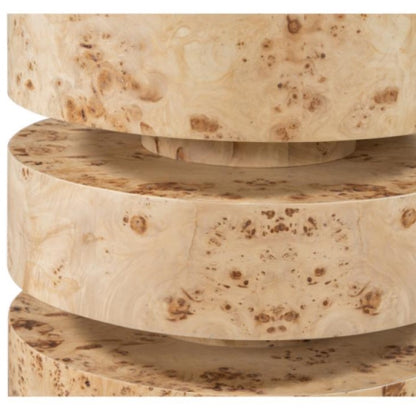 Stacked Circles Toasted Burl Wood Round Side Accent Table 17 inch